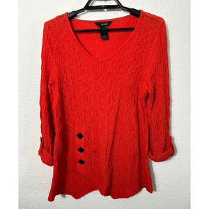 Ali Miles Top Womens Small Deep Orange 3/4 Sleeve Textured Cotton